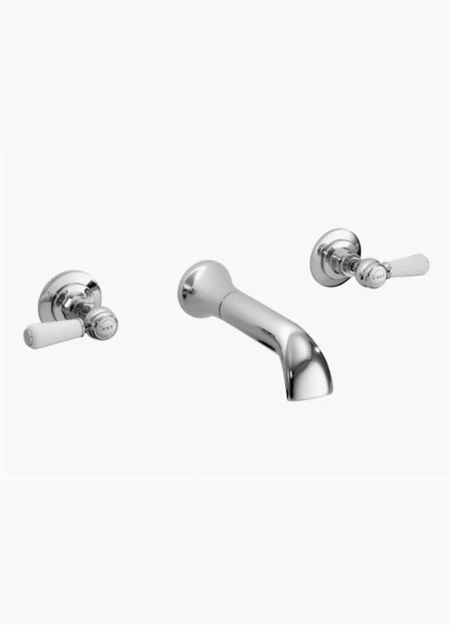 Bayswater 3TH Wall Bath Filler, Lever, Hex Collar - White & Chrome