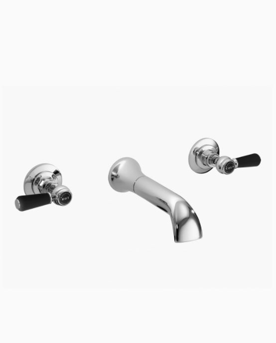 Bayswater 3TH Wall Bath Filler, Lever, Hex Collar - Black & Chrome