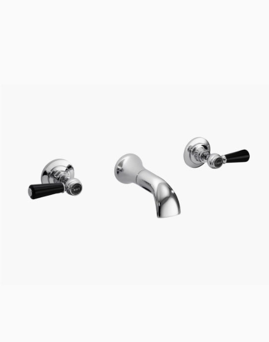 Bayswater 3TH Wall Basin Filler, Lever, Hex Collar - Black & Chrome